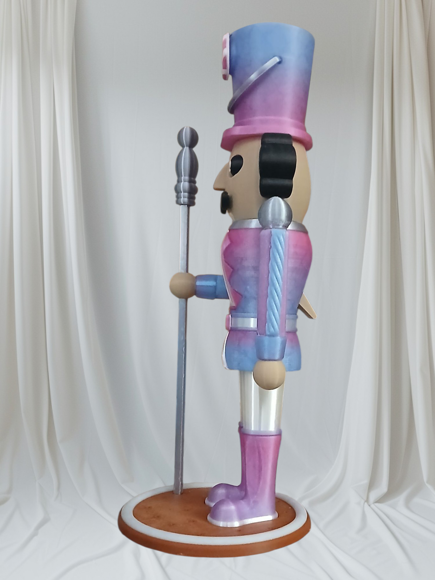 Purple Pink Nutcracker Statue – 12” Tall with Movable Mouth