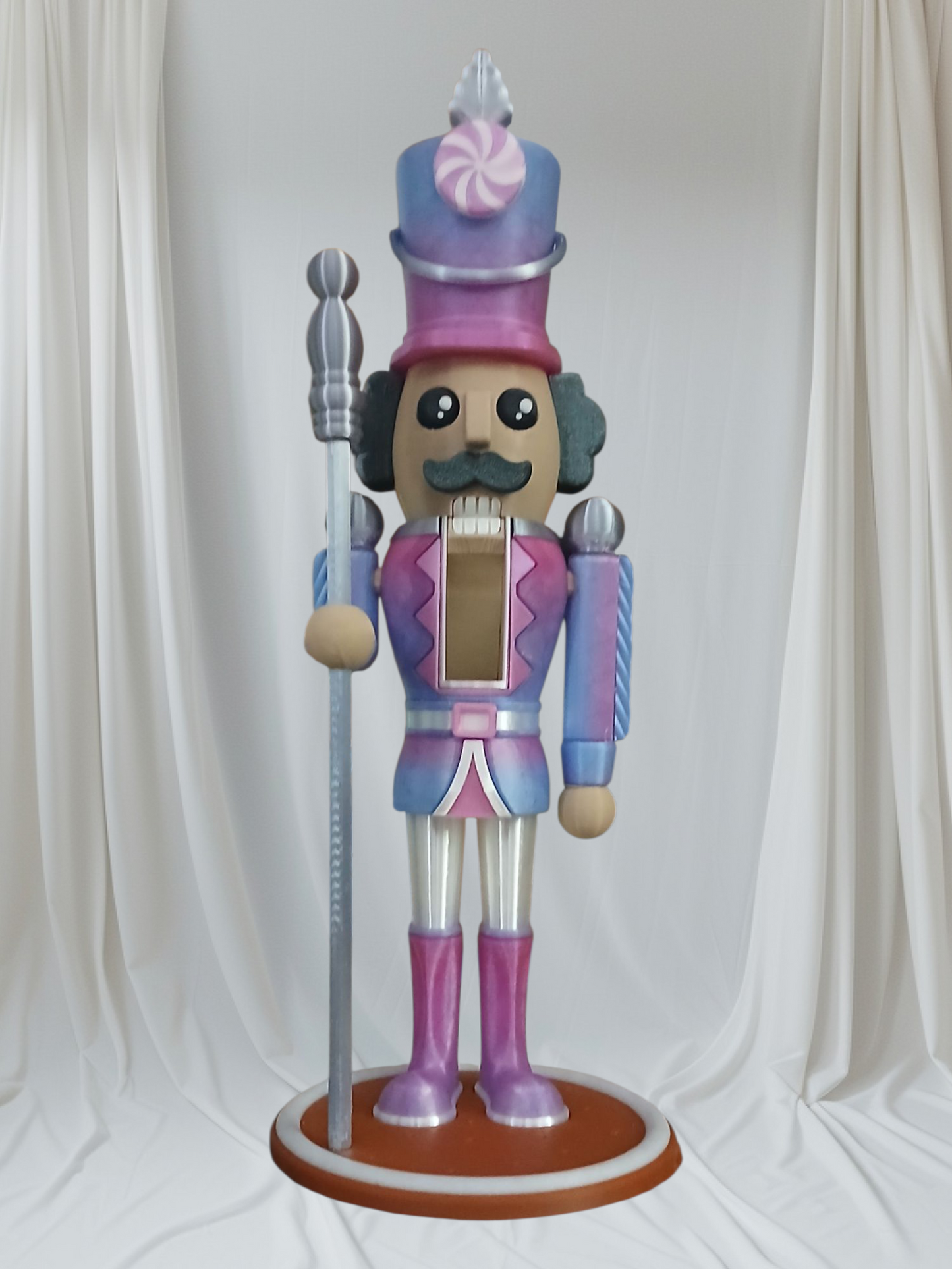 Purple Pink Nutcracker Statue – 12” Tall with Movable Mouth