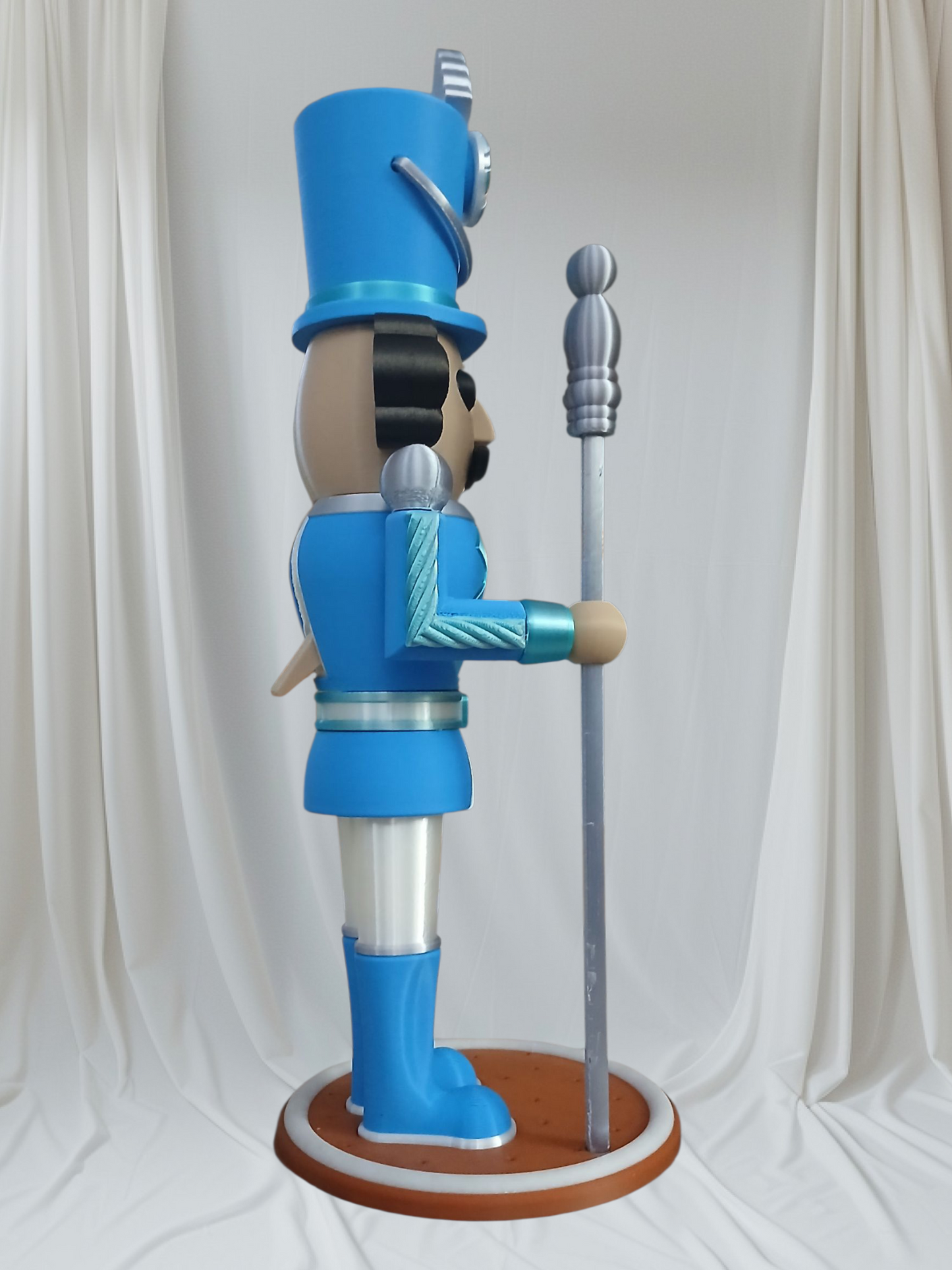 Blue Nutcracker Statue – 12” Tall with Movable Mouth