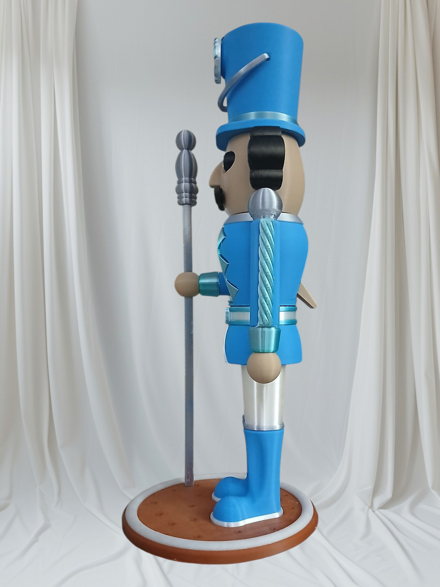 Blue Nutcracker Statue – 12” Tall with Movable Mouth