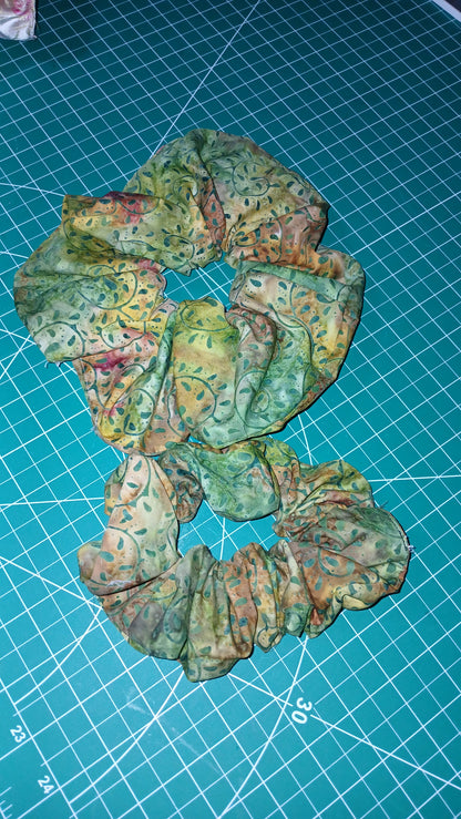 Green Floral Scrunchie
