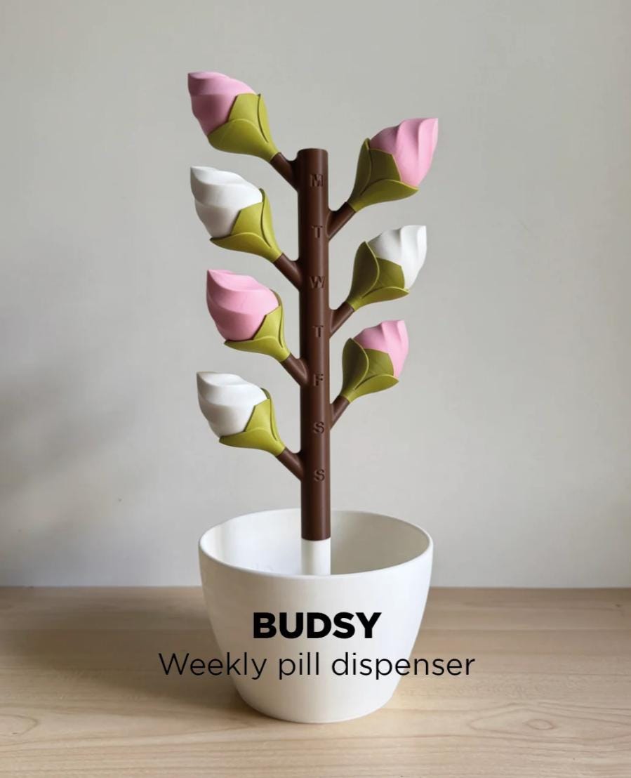 AM PM Budsy Flower Pill Organizer | 3D Printed Weekly Medication Box | Magnetic Bloom Flowers
