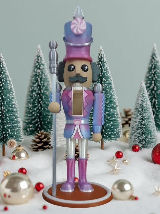 Purple Pink Nutcracker Statue – 12” Tall with Movable Mouth