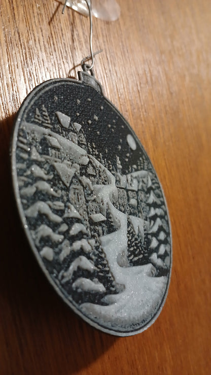 Winter Christmas Village Ornament | Hueforge Ornaments | 3d Effect Printed Ornament