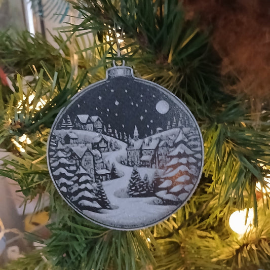 Winter Christmas Village Ornament | Hueforge Ornaments | 3d Effect Printed Ornament