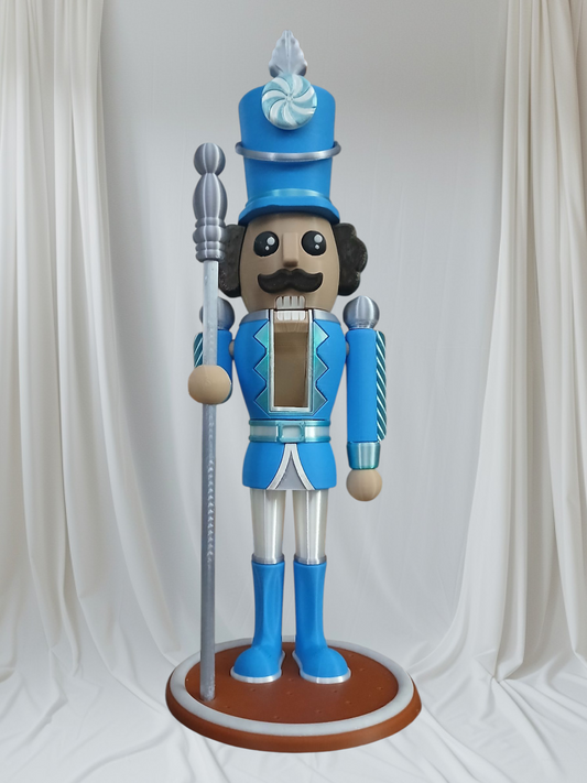 Blue Nutcracker Statue – 12” Tall with Movable Mouth