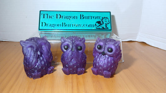 Hear No, Speak No, See No Evil Owl Set | Purple