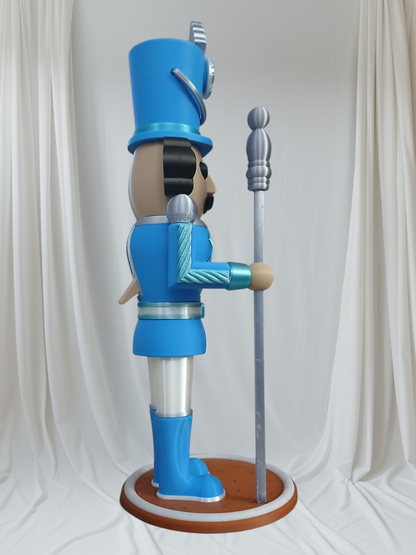 Blue Nutcracker Statue – 12” Tall with Movable Mouth