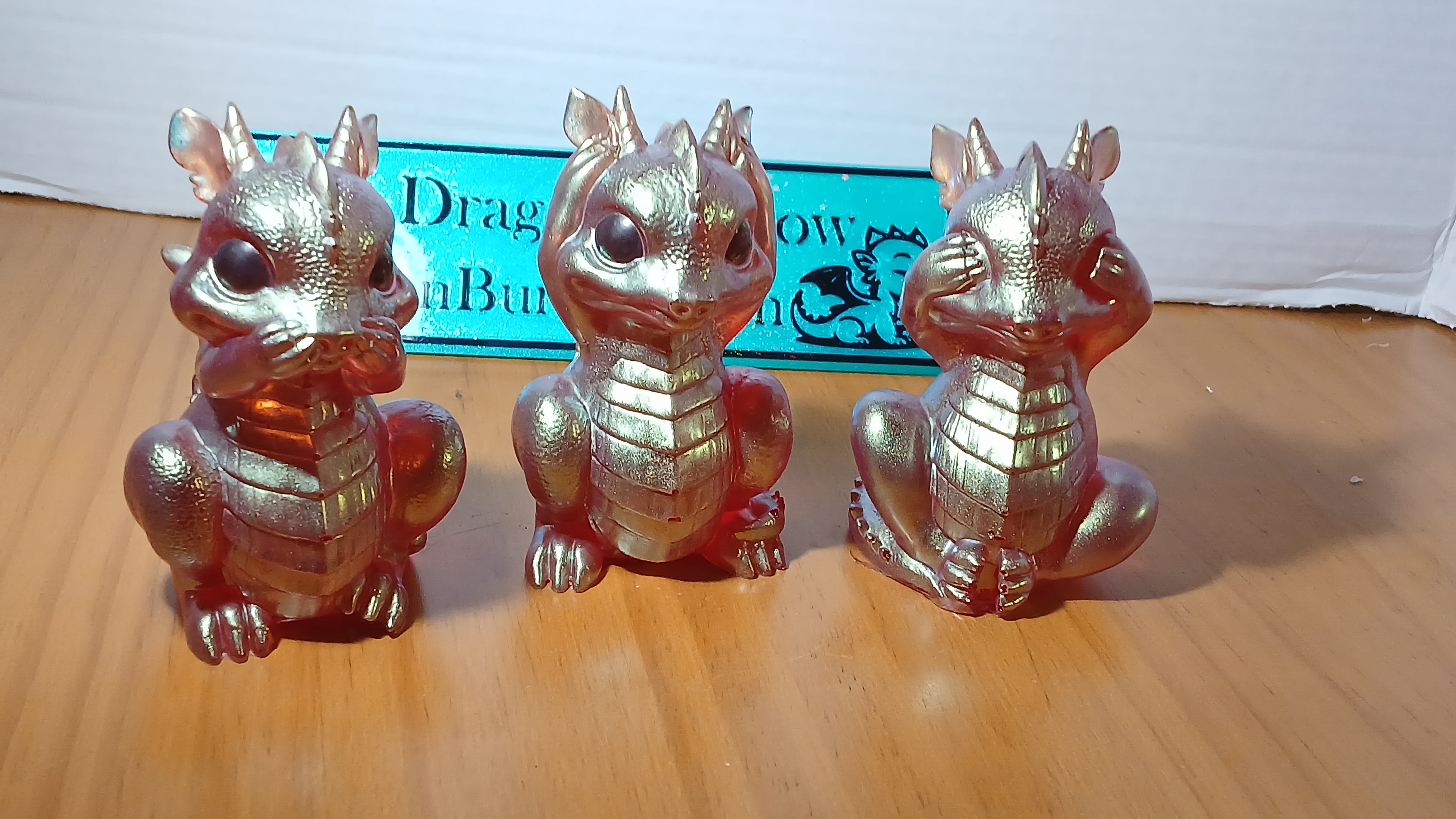 Hear No, Speak No, See No Evil Dragon Set | Red Gold