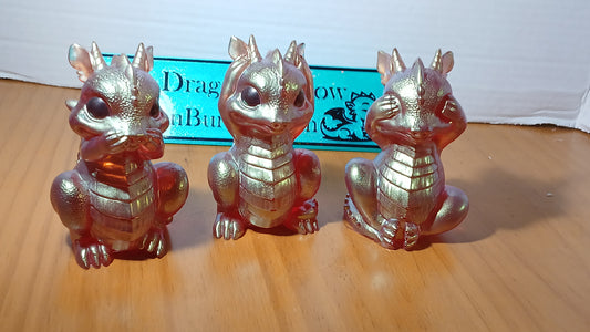 Hear No, Speak No, See No Evil Dragon Set | Red Gold